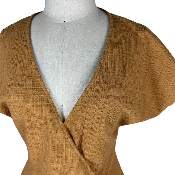 MADEWELL Cross Front Flutter Sleeve Surplice Mini Dress Toffee Brown Women's M - Picture 4 of 7